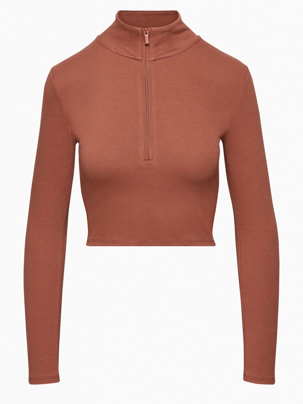 Aritzia Sunday Best Womens Monarch Cropped Half Zip Size S Rust Brown Fitted